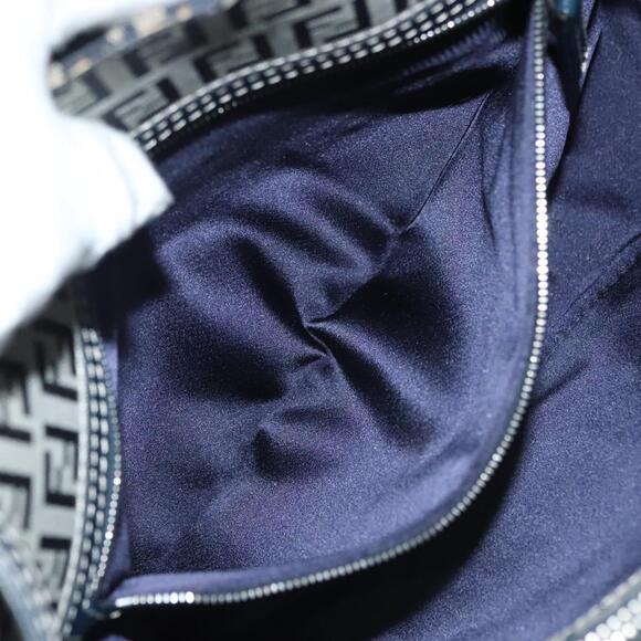 FENDI Zucchino Canvas Mamma Baguette Shoulder Bag Navy Silver - Picture 14 of 14